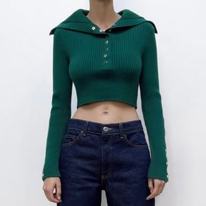 zara green polo ribbed sweater